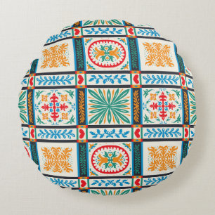 Italian majolica tile. Embroidery with flowers and Round Cushion