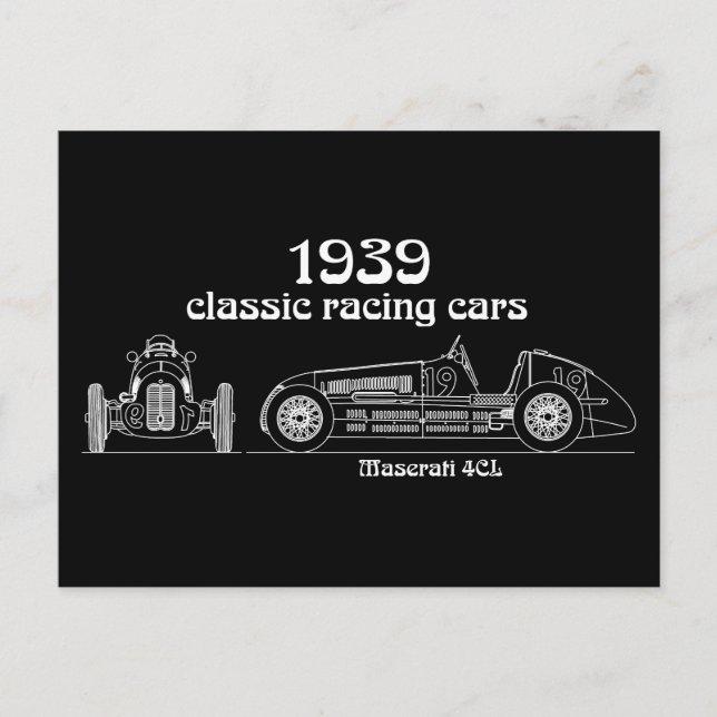 Italian Maserati 4CL Vintage Blueprint Postcard (Front)