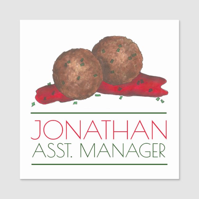 Italian Meatballs Marinara Restaurant Food Server Name Tag (Front)