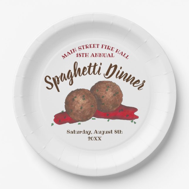 Italian Meatballs Spaghetti Dinner Charity Event Paper Plate (Front)