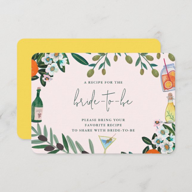 Italian Mediterranean Bridal Shower Share A Recipe Enclosure Card (Front/Back)