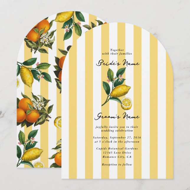Italian Mediterranean Citrus Lemons Wedding Invitation (Front/Back)