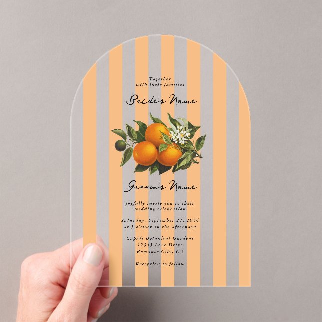 Italian Mediterranean Citrus Oranges Wedding Acrylic Invitations (Insitu (Handheld))