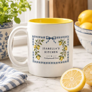 Italian Mediterranean Lemon Kitchen Custom Name Two-Tone Coffee Mug