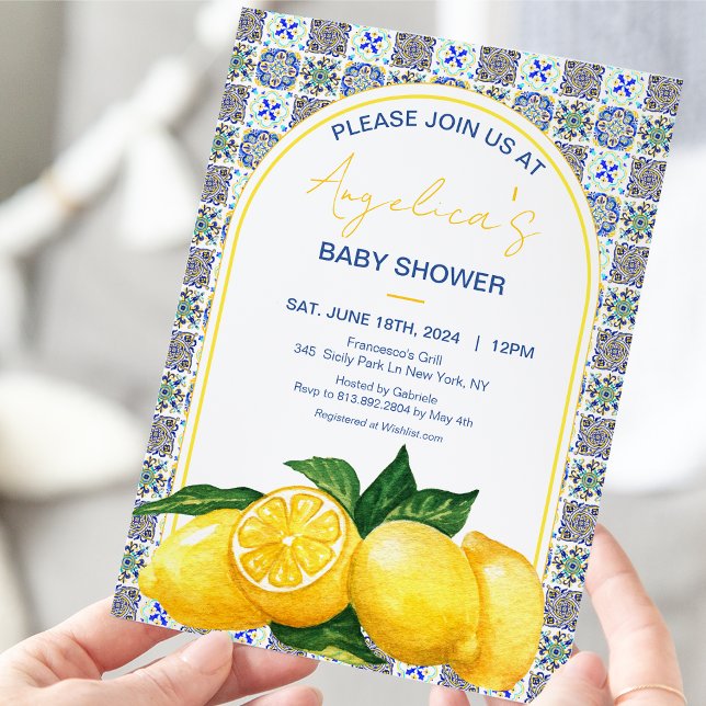 Italian Mediterranean Lemon Mosaic Baby Shower  Invitation (Creator Uploaded)