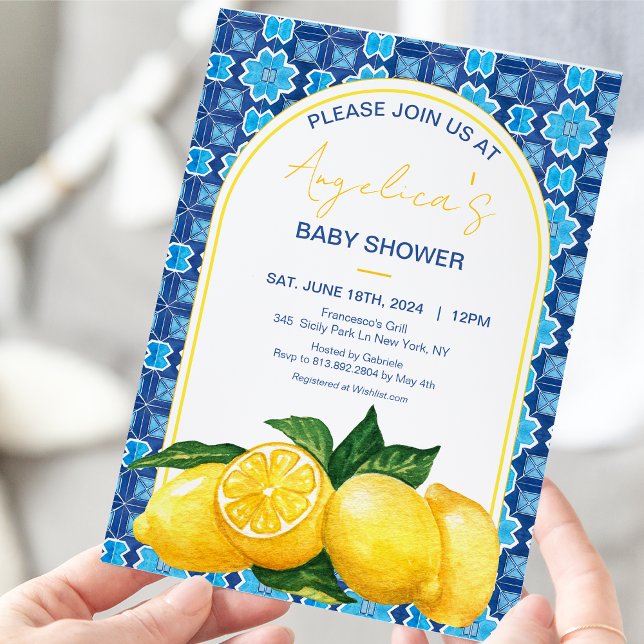 Italian Mediterranean Lemon Mosaic Baby Shower  Invitation (Creator Uploaded)