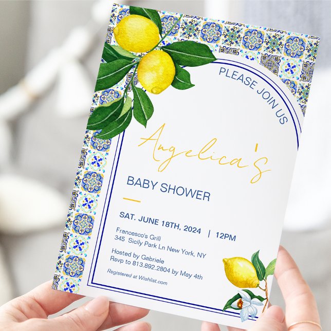 Italian Mediterranean Lemon Mosaic Baby Shower  Invitation (Creator Uploaded)