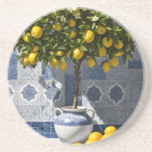 Italian Mediterranean Lemon Sandstone Coasters (Front)