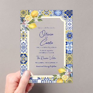 Italian Mediterranean Tile & Lemon Wedding  Acrylic Invitations