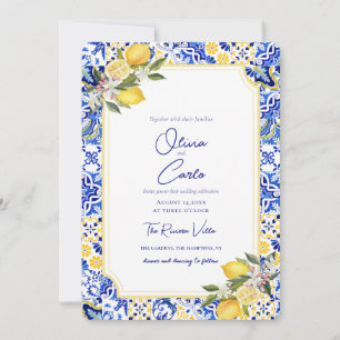 Italian Mediterranean Tile Lemon Wedding Holiday Card