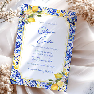Italian Mediterranean Tile & Lemon Wedding Holiday Card