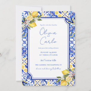 Italian Mediterranean Tile & Lemon Wedding Holiday Card