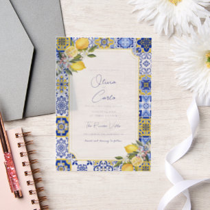 Italian Mediterranean Tile & Lemon Wedding  Vellum Invitations