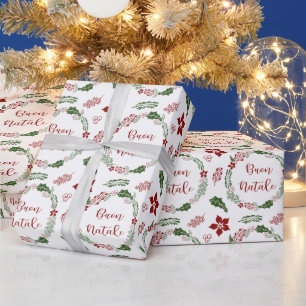 Italian Merry Christmas Wreath, Buon Natale Wrapping Paper