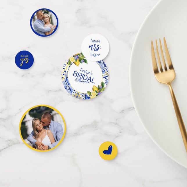 Italian Mosaic Blue Tile & Lemons Bridal Shower Confetti (Group)