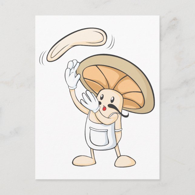 Italian Mushroom Chef Tossing Pizza Dough Postcard (Front)