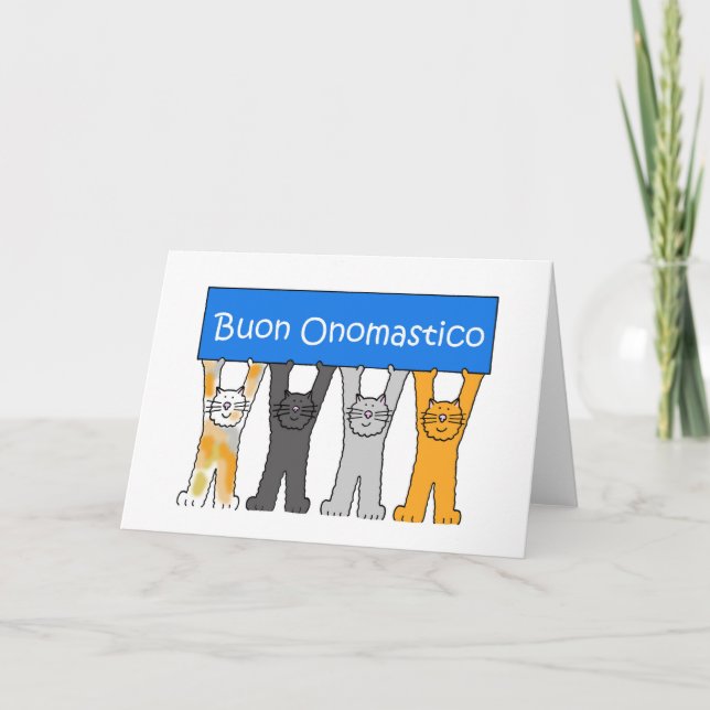 Italian Name Day Congratulations, Cartoon Cats. Card (Front)