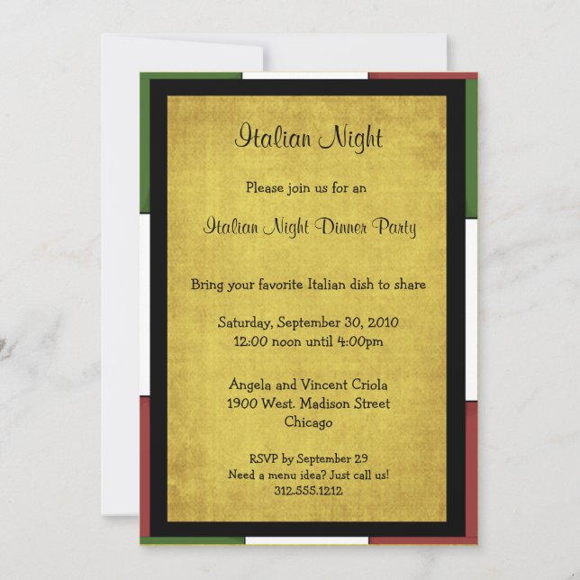 Italian Night Dinner Party Invitation Size 5x7 (Front)