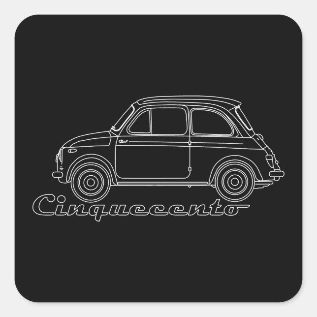 Italian Oldtimer Fiat Cinquecento 500 cc Blueprint Square Sticker (Front)