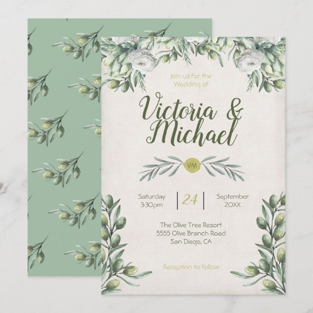 Italian Olive branch Wedding Invitations (Front/Back)
