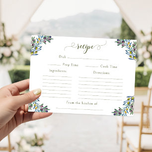 Italian Olive Branches Bridal Shower Recipe Card