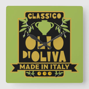 Italian Olive Oil Wall Art Square Wall Clock