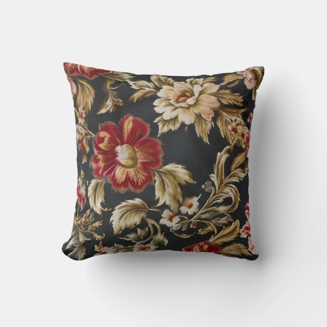 Italian Opulent White and Red Flowers with Leaves Cushion (Front)