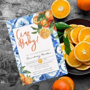 Italian Orange Watercolor Baby Shower Invitation