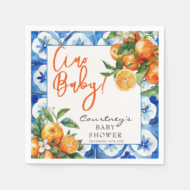 Italian Orange Watercolor Baby Shower Napkin (Front)