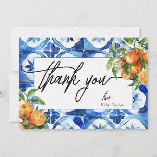 Italian Orange Watercolor Baby Shower  Thank You Card
