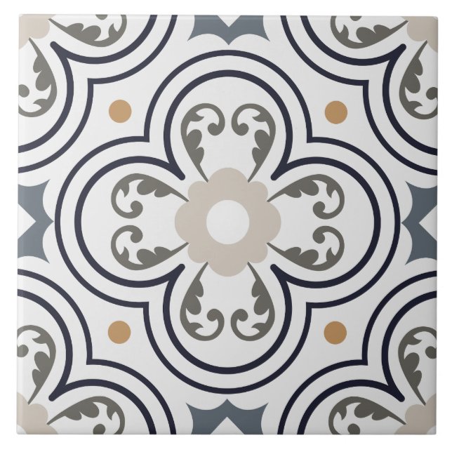 Italian Ornamental Mediterranean botanical art Tile (Front)