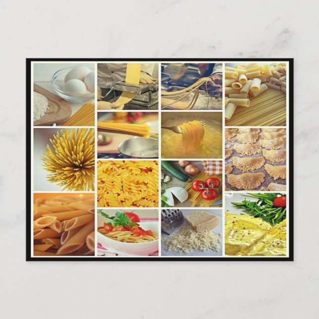 italian parmesan cheese tomato noodles collage postcard (Front)