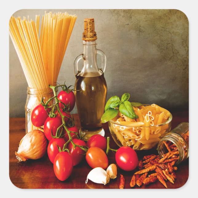 Italian pasta arrabbiata square sticker (Front)