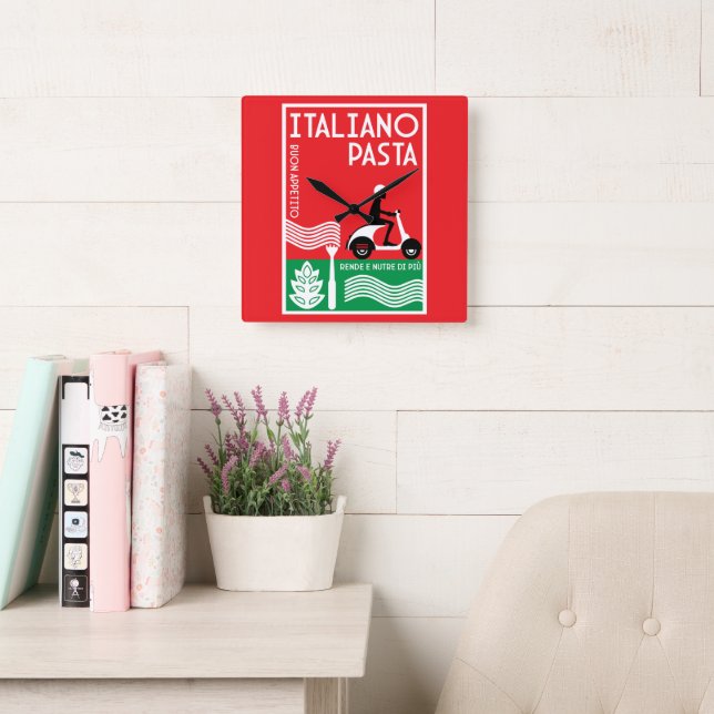 Italian Pasta Art Square Wall Clock (Reading Room)