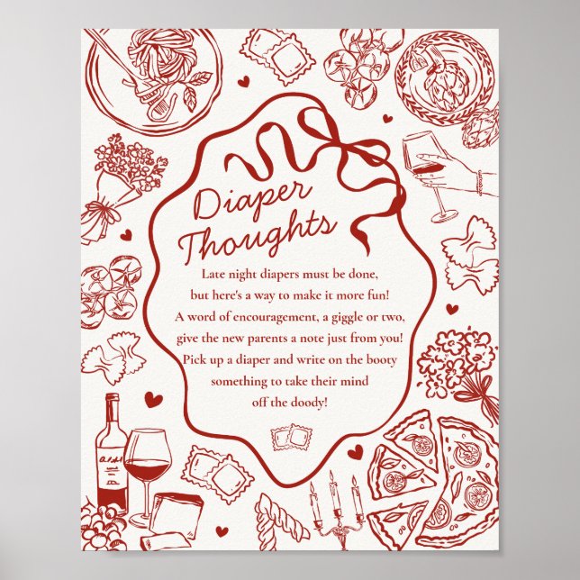 Italian Pasta Baby Shower Diaper Thoughts Game Poster (Front)