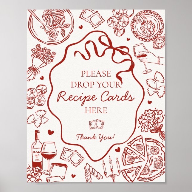 Italian Pasta Bridal Shower Share A Recipe Sign (Front)