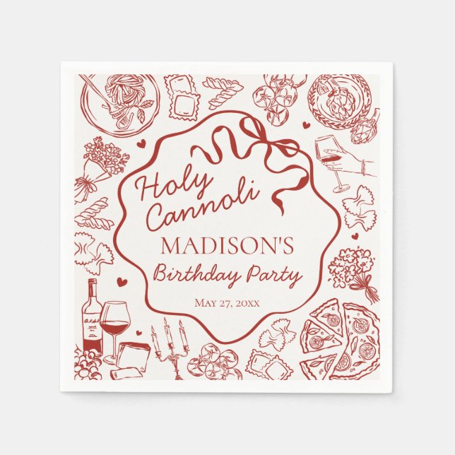 Italian Pasta Holy Cannoli Birthday Party Napkin (Front)