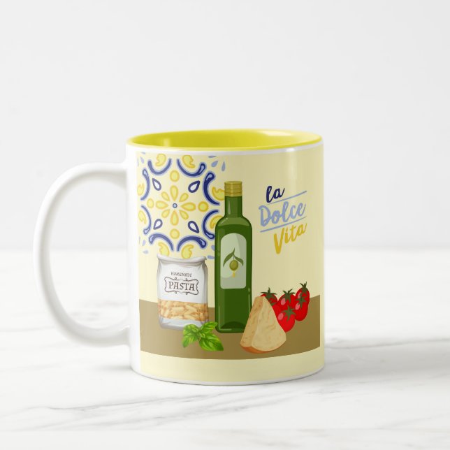 Italian Pasta Ingredients Two-Tone Coffee Mug (Left)