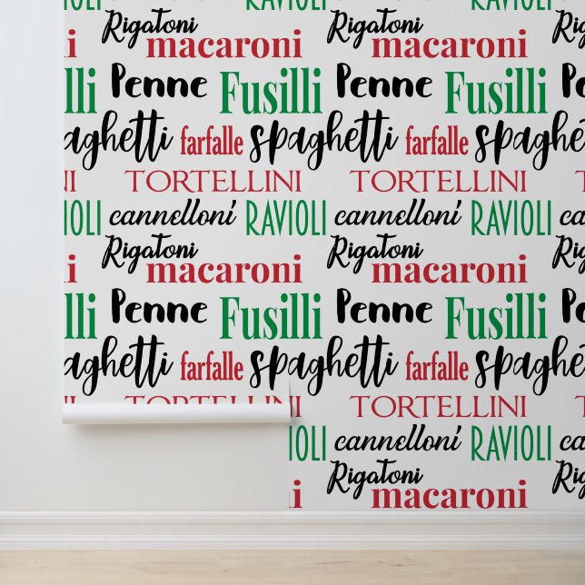 Italian Pasta Names Typographic Kitchen Wallpaper (Application)