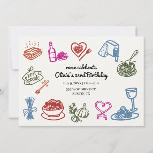 Italian Pasta Party Birthday Colorful Invitation