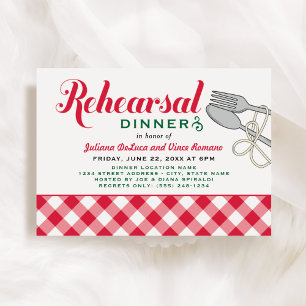 Italian Pasta Red Plaid Wedding Rehearsal Dinner Invitation