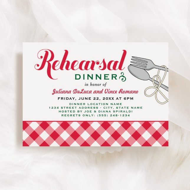 Italian Pasta Red Plaid Wedding Rehearsal Dinner Invitation (Creator Uploaded)