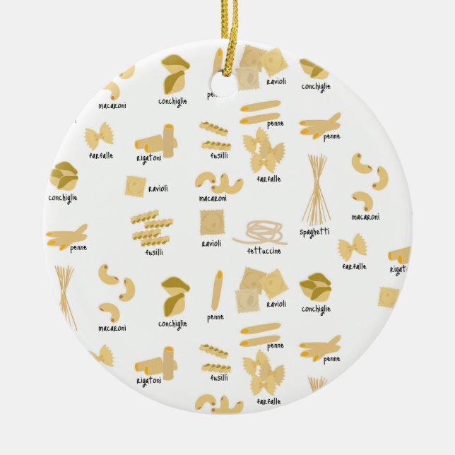 Italian Pasta Shapes & Names Pattern Ceramic Tree Decoration (Front)