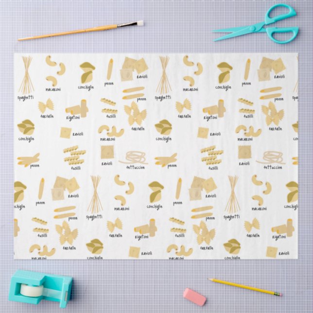 Italian Pasta Shapes & Names Pattern Tissue Paper (Craft)