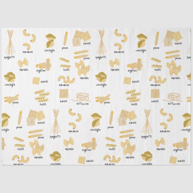 Italian Pasta Shapes & Names Pattern Tissue Paper (Front)