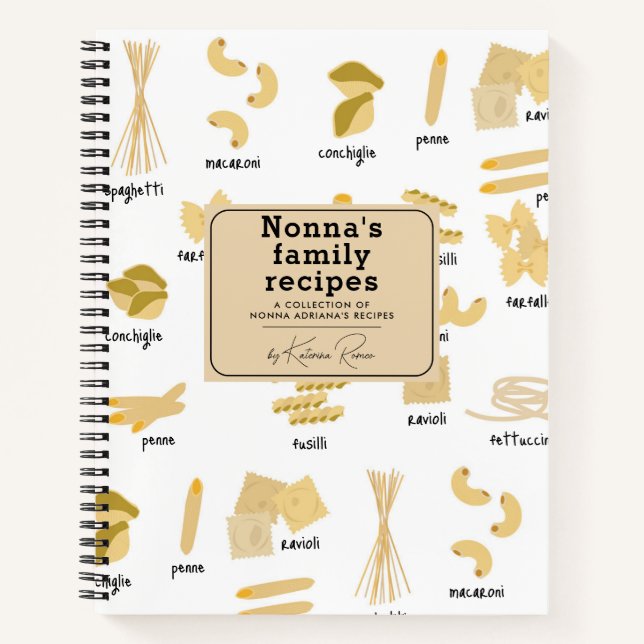 Italian Pasta Shapes & Names Recipe Cookbook Notebook (Front)