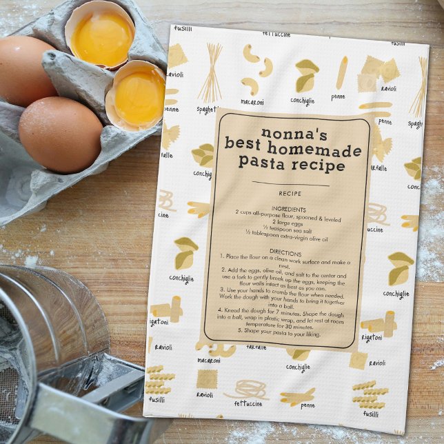 Italian Pasta Shapes & Names Recipe Nonna Keepsake Tea Towel (Italian Pasta Shapes & Names Recipe Nonna Keepsake Kitchen Towel)