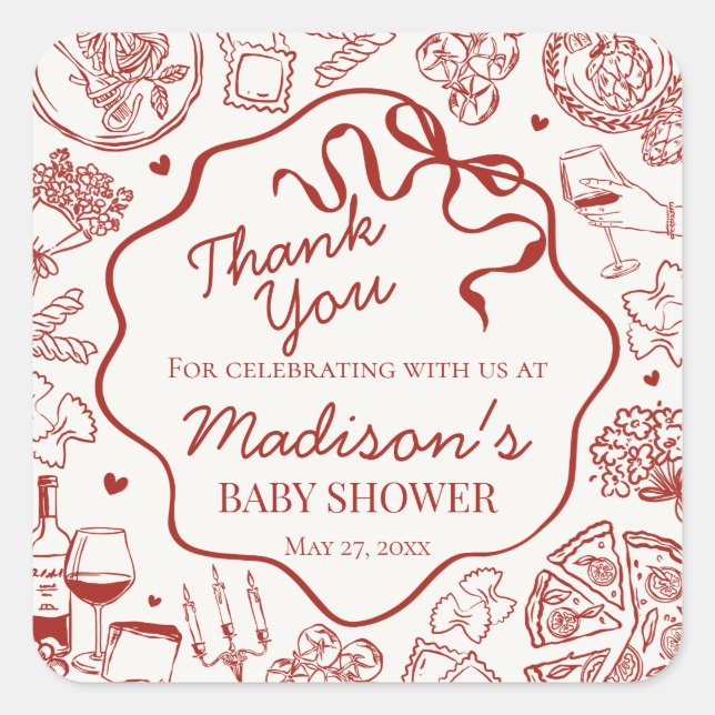 Italian Pasta Special Delivery Baby Shower Favor Square Sticker (Front)