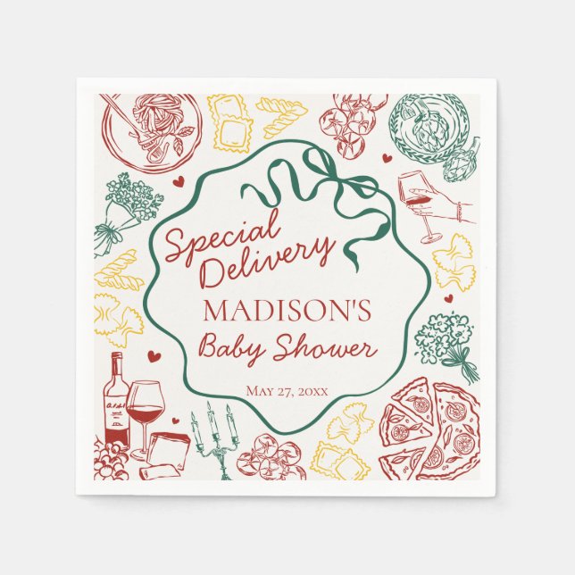 Italian Pasta Special Delivery Baby Shower Napkin (Front)