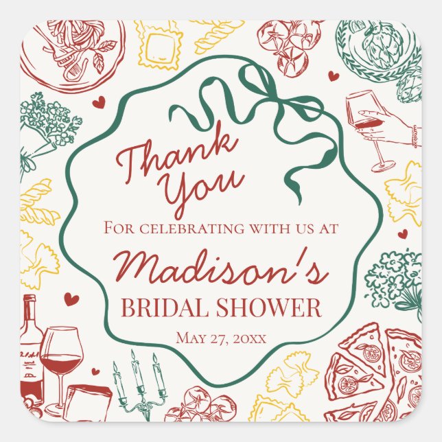 Italian Pasta Thats Amore Bridal Shower Favor Square Sticker (Front)